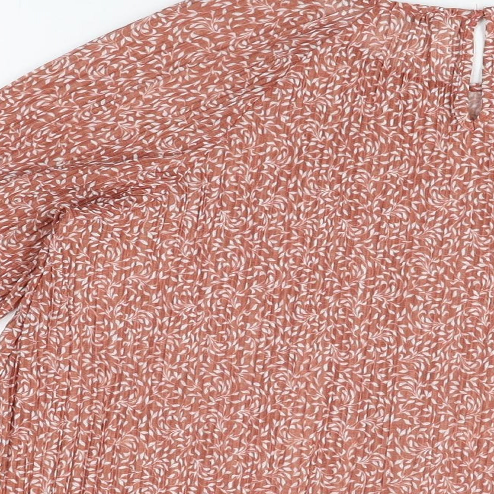 Marks & Spencer Womens Orange Floral Polyester Basic Blouse Size 12 Round Neck