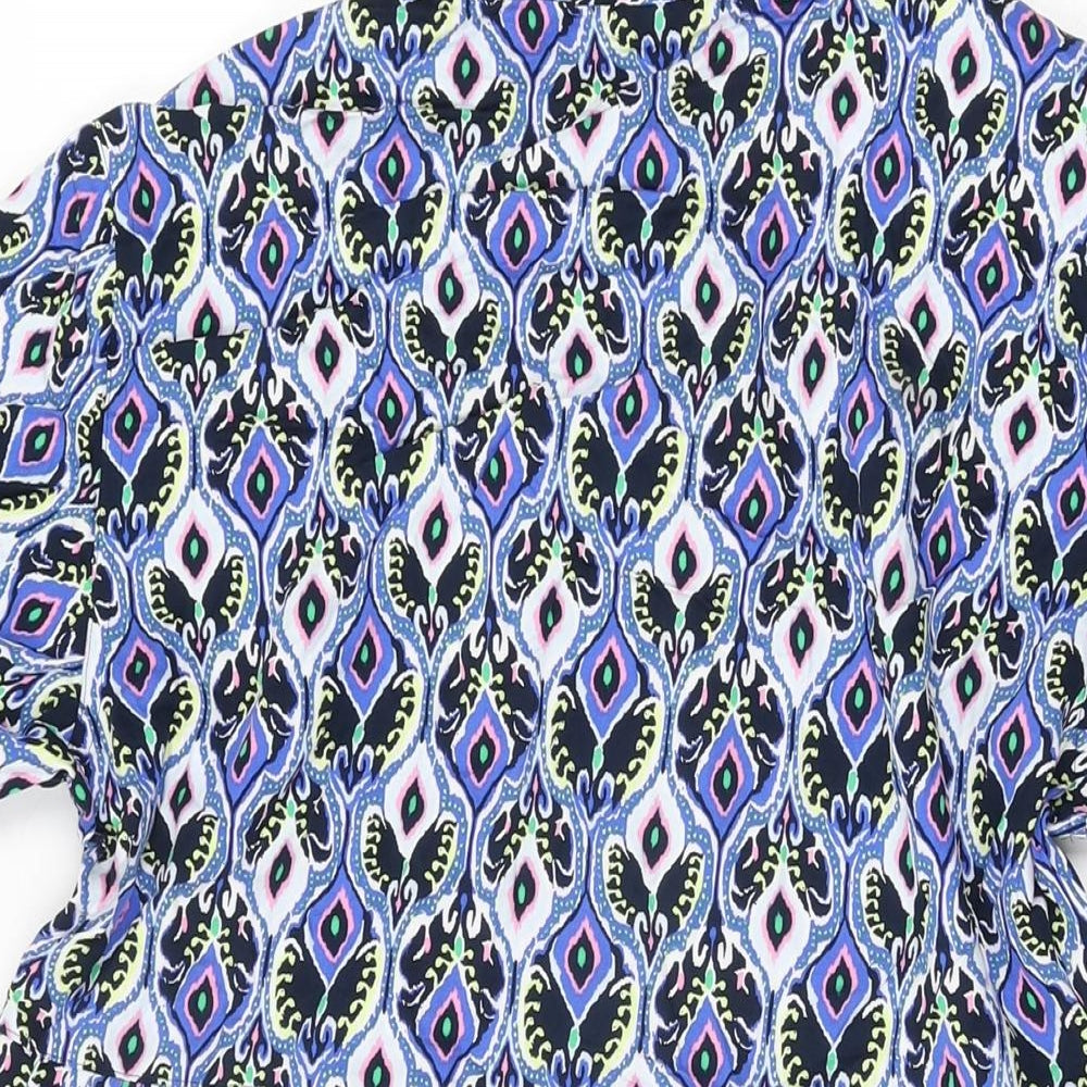 Marks & Spencer Womens Blue Geometric Viscose Shift Size 12 Round Neck Button
