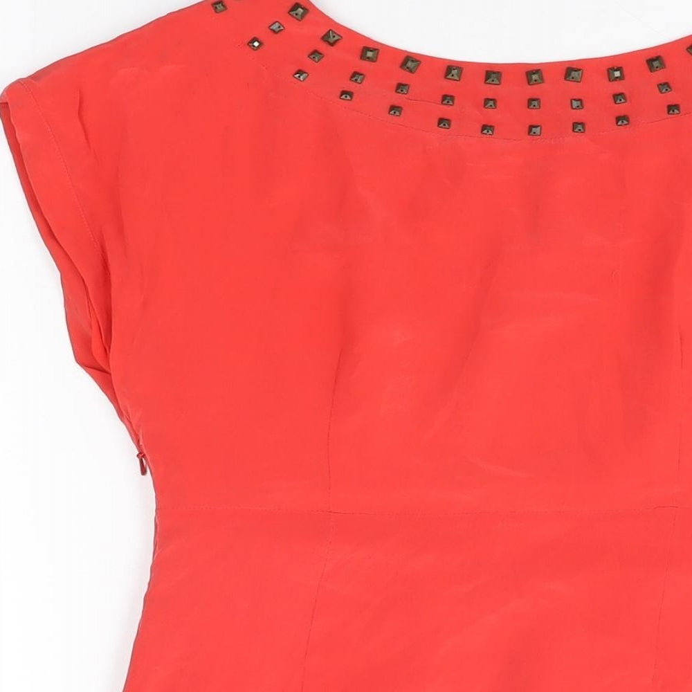 Marks & Spencer Womens Red Silk Shift Size 6 Round Neck Zip