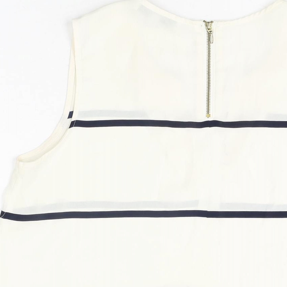 NEXT Womens White Striped Polyester Basic Blouse Size 12 V-Neck