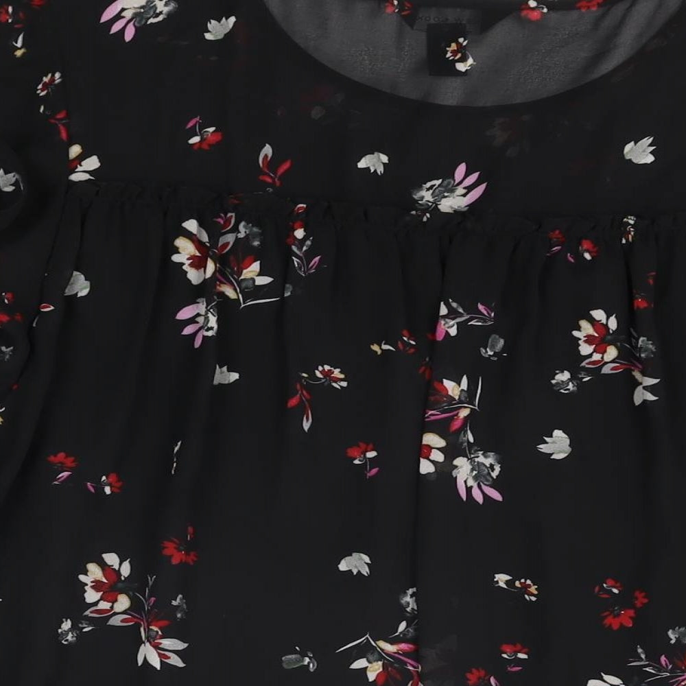 New Look Womens Black Floral Polyester Basic Blouse Size 12 Round Neck