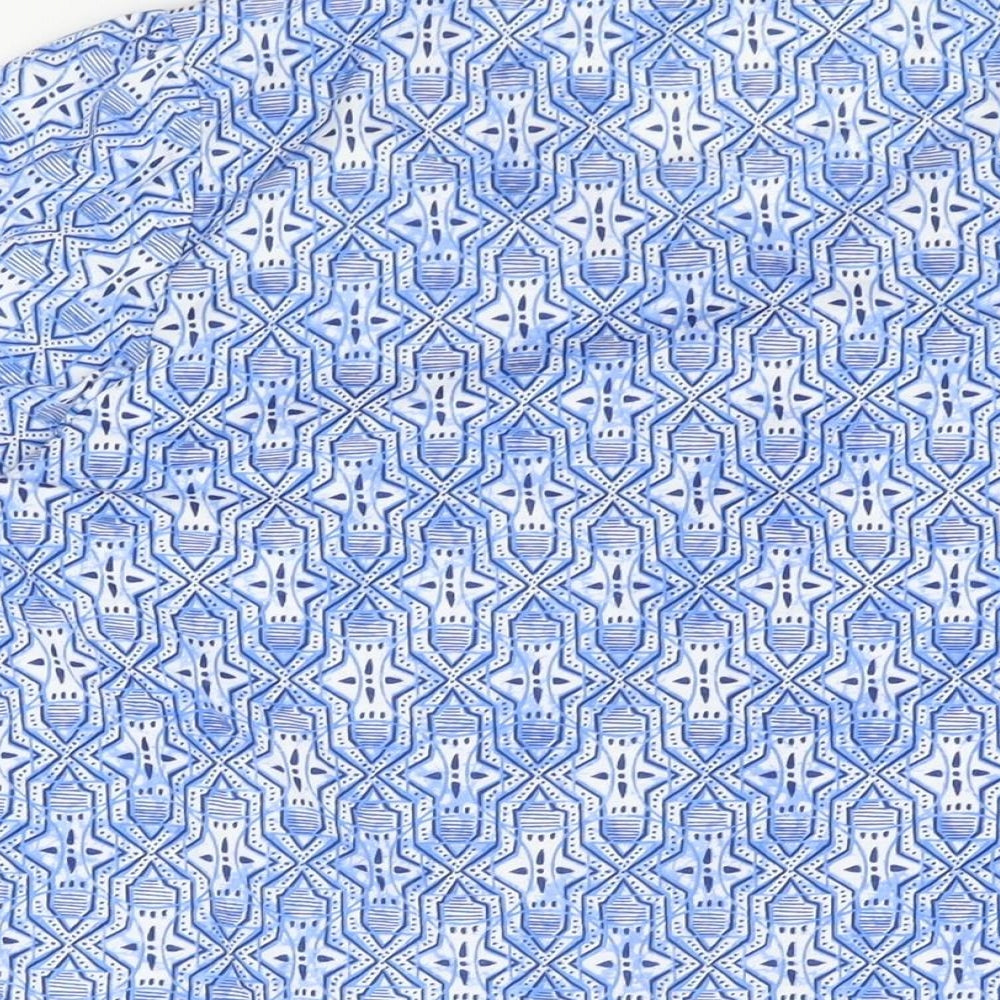 Isle Womens Blue Geometric Polyester Basic Button-Up Size 14 V-Neck - Size 14-16