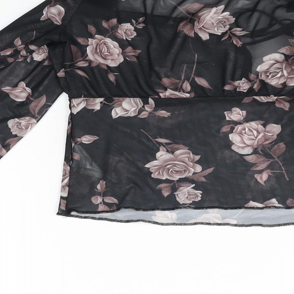 Motel Rocks Womens Black Floral Polyester Cropped T-Shirt Size M Off the Shoulder