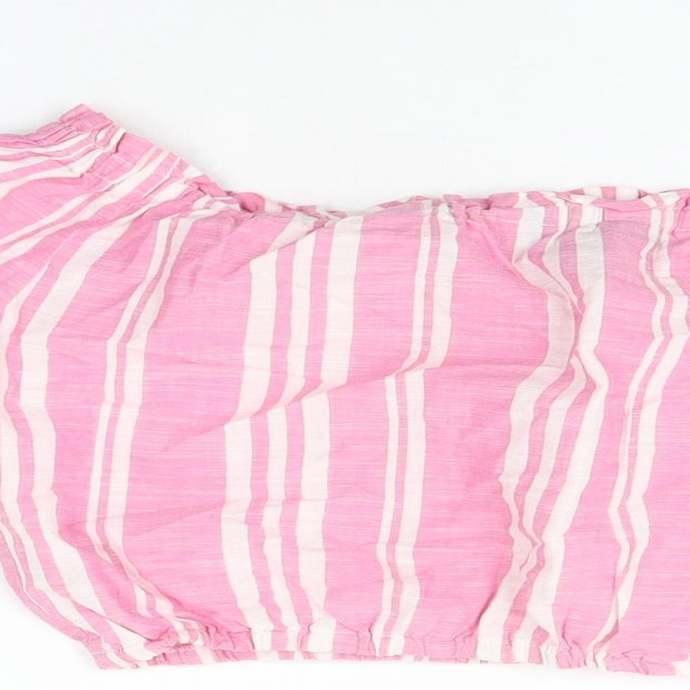 New Look Womens Pink Striped Cotton Cropped T-Shirt Size 12 Off the Shoulder