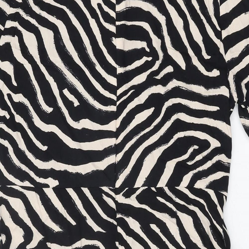 H&M Womens Black Geometric Viscose Shift Size 10 Round Neck Zip