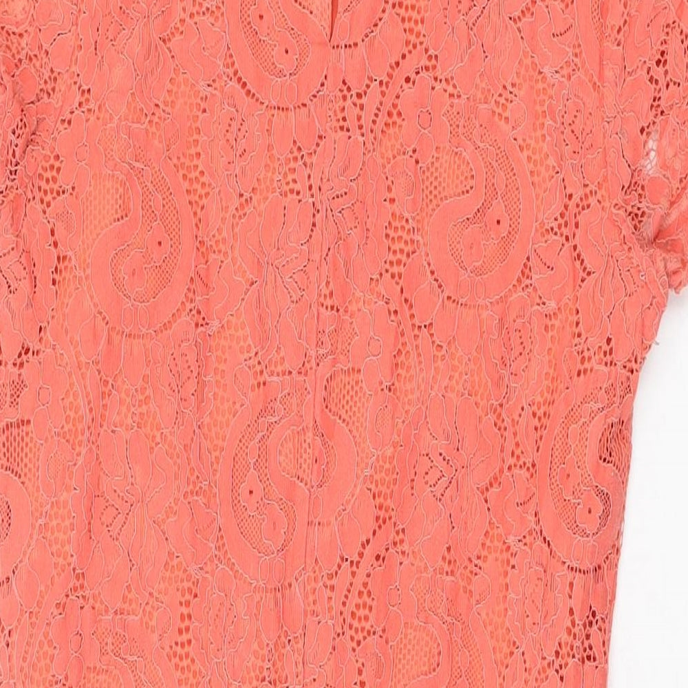 Dorothy Perkins Womens Pink Floral Nylon Bodycon Size 8 Round Neck Button