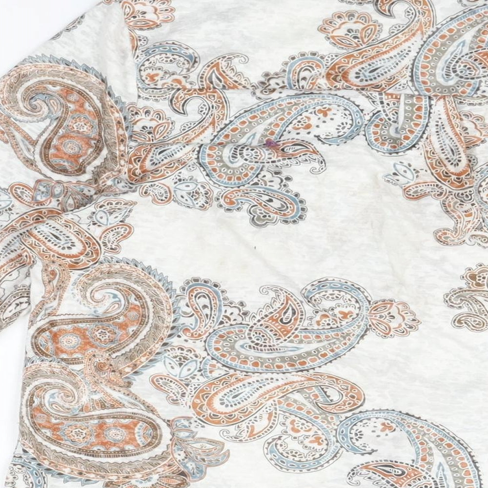 Wallis Womens White Paisley Viscose Basic T-Shirt Size M V-Neck