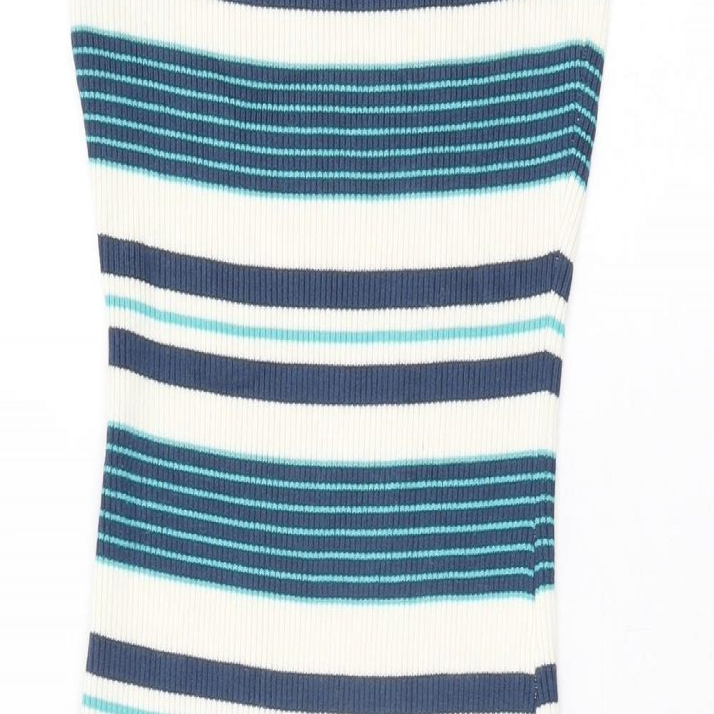 LU NYC Womens Ivory Striped Viscose Bodycon Size M Round Neck Pullover