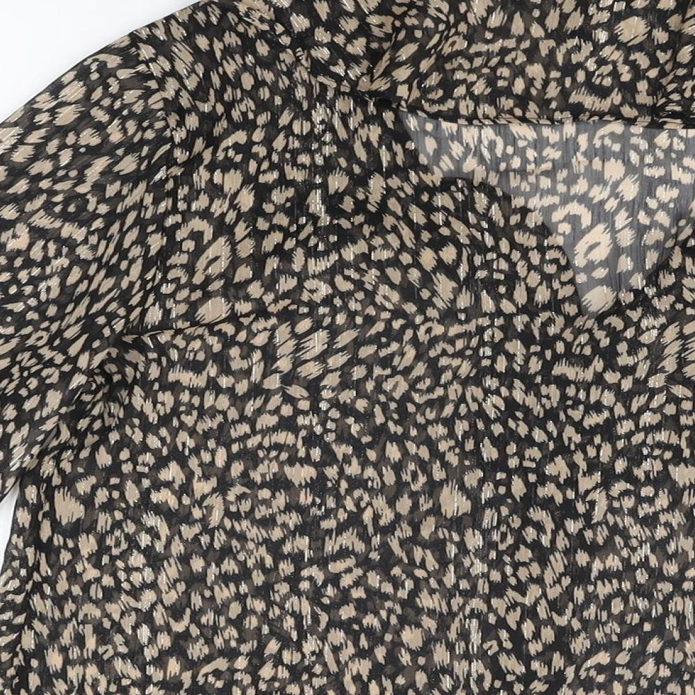 New Look Womens Black Geometric Polyester Basic Blouse Size 10 V-Neck