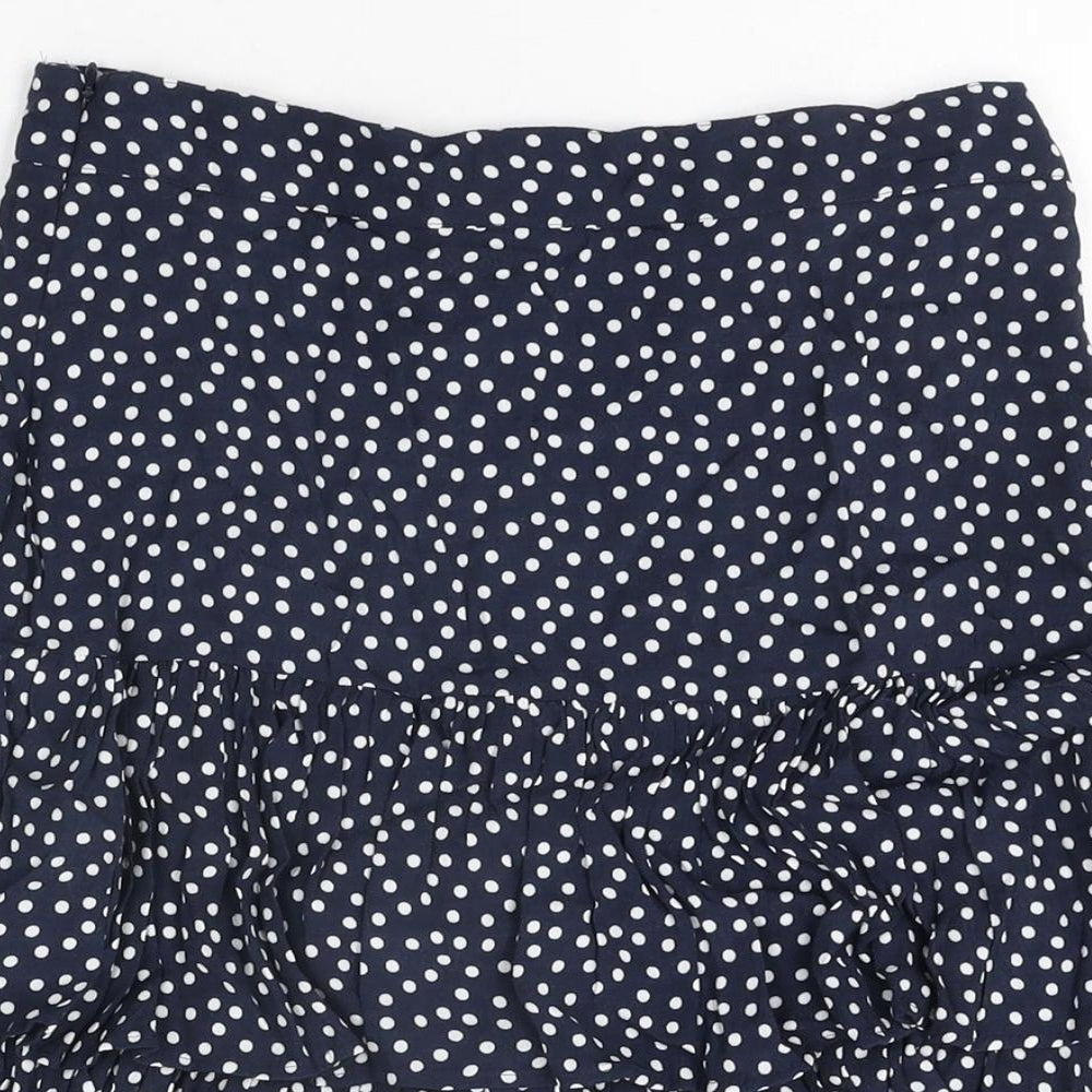 Marks & Spencer Womens Blue Polka Dot Viscose Mini Skirt Size 8 Zip