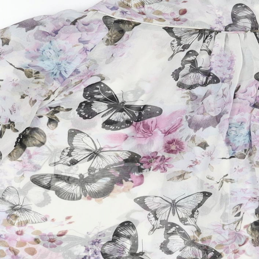 Lipsy Womens Grey Floral Polyester Basic Button-Up Size 12 Round Neck