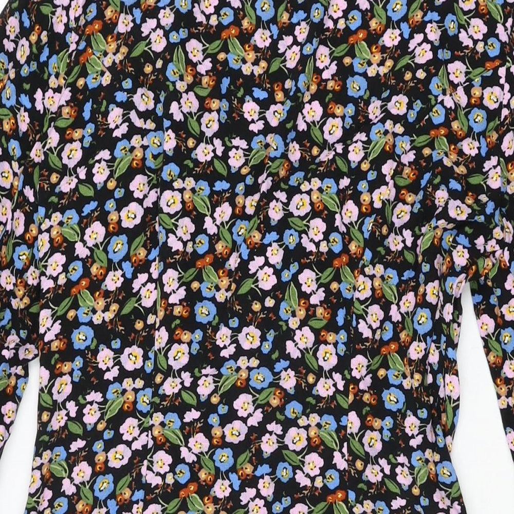 Marks & Spencer Womens Black Floral Viscose A-Line Size 8 V-Neck Button