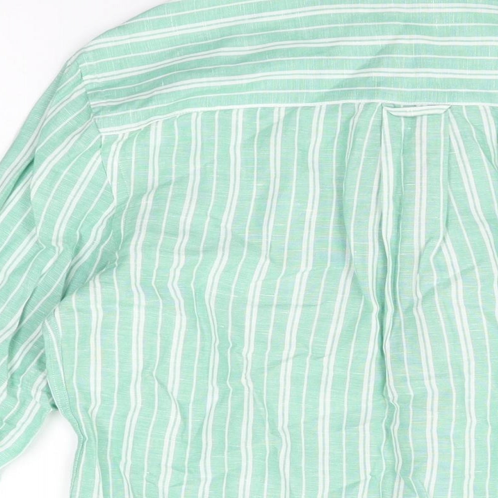 Zara Womens Green Striped Viscose Basic Button-Up Size S Collared