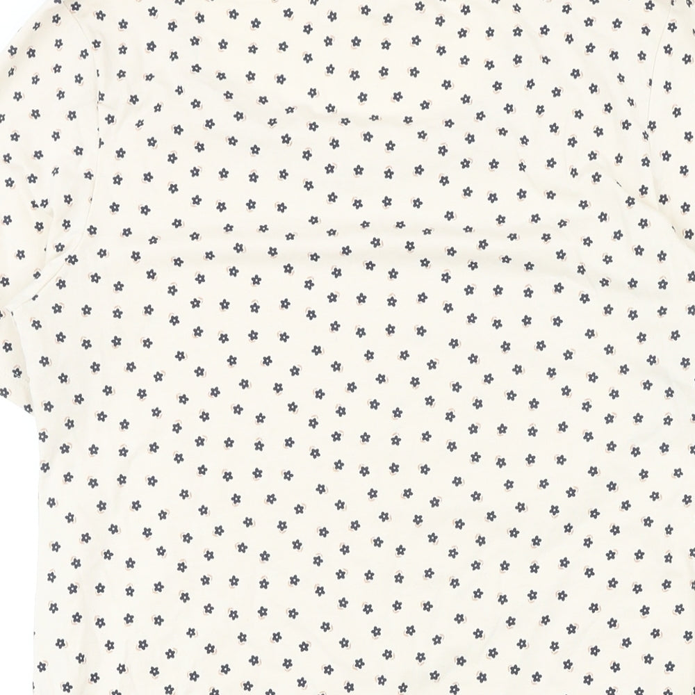 H&M Womens Ivory Floral Cotton Basic Button-Up Size M Round Neck