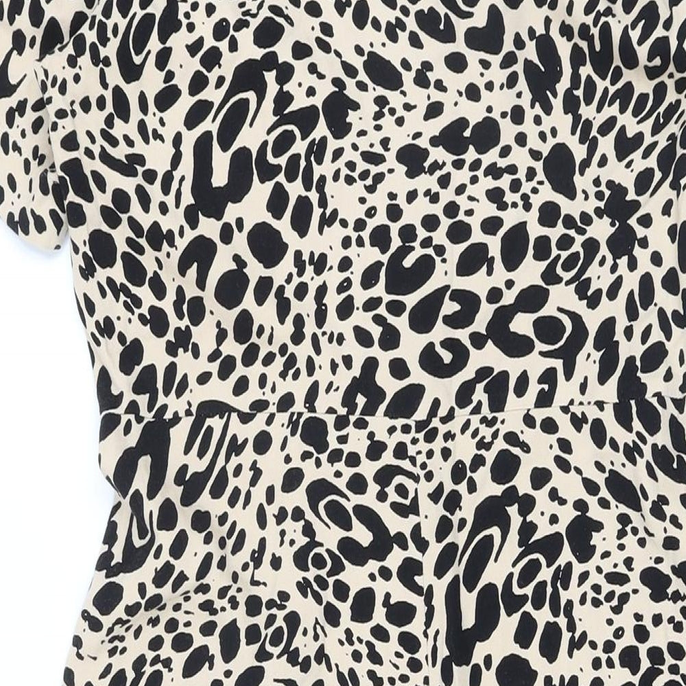 Marks & Spencer Womens Beige Animal Print Viscose A-Line Size 12 Collared Button