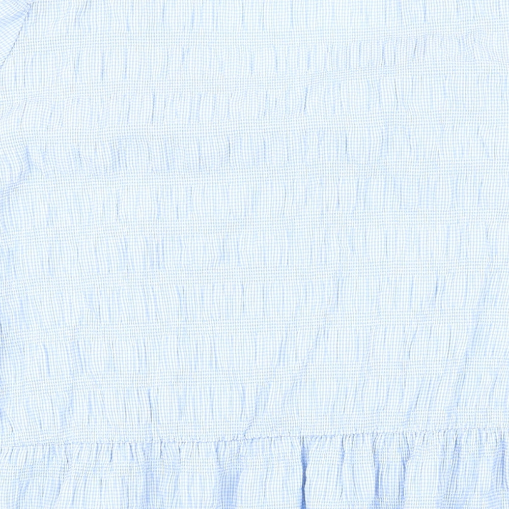 Gallery Womens Blue Check Polyester Basic Button-Up Size 18 V-Neck - Smocked detail