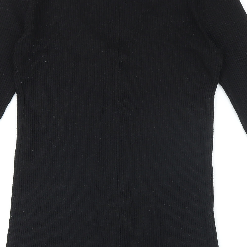 Stradivarius Womens Black Polyester A-Line Size S V-Neck Button