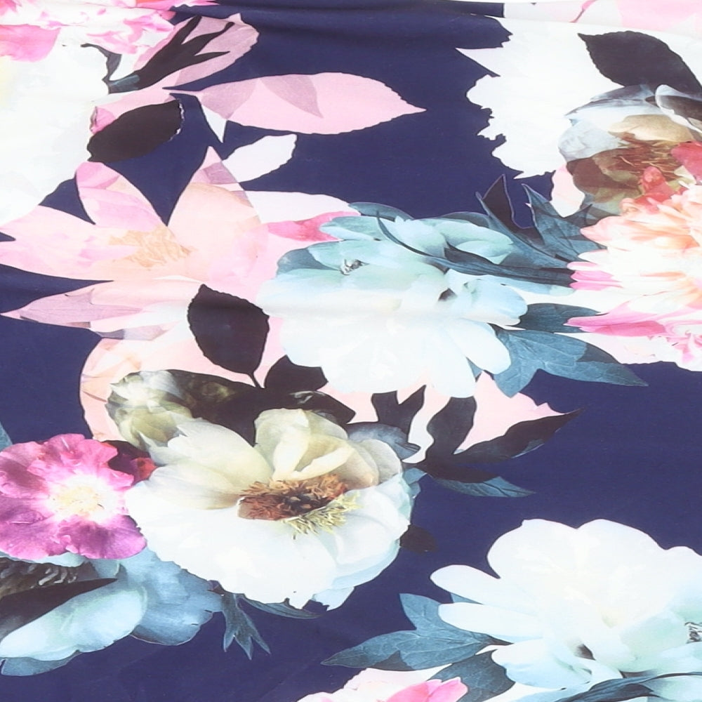 Billie & Blossom Womens Blue Floral Polyester Basic Button-Up Size 18 Round Neck - Sheer Sleeves