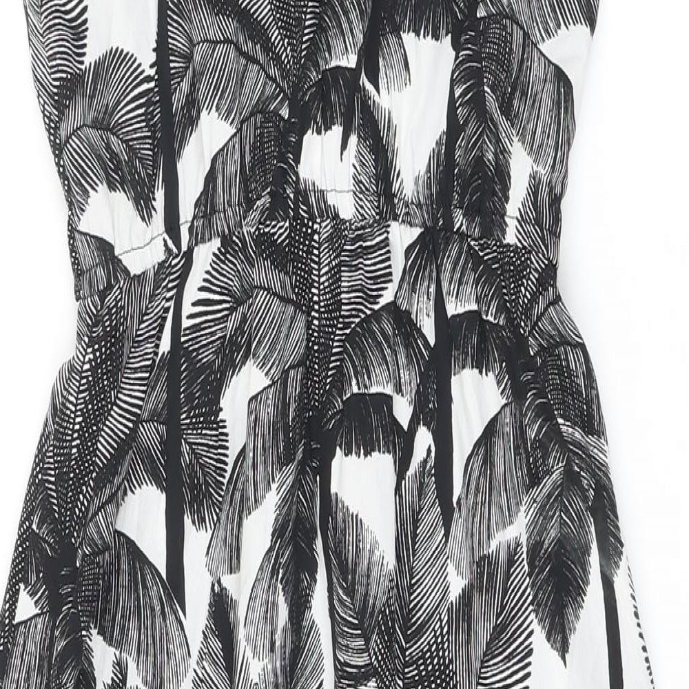 H&M Womens White Polyester A-Line Size 6 Square Neck - Palm Trees