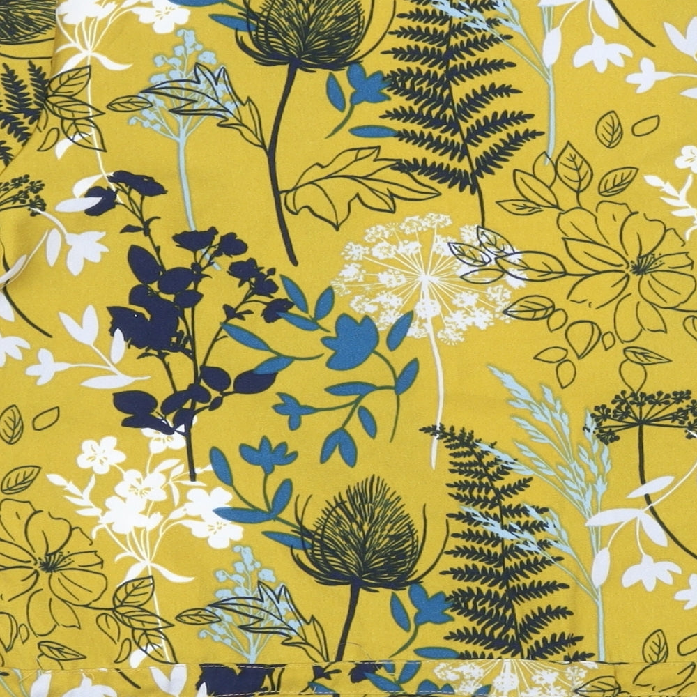 Lily & Me Womens Yellow Floral Polyester Basic Button-Up Size 16 V-Neck