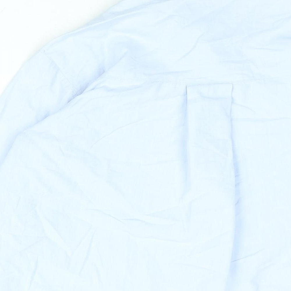 Zara Womens Blue Polyester Basic Button-Up Size XS Collared - Rhinestone Detail