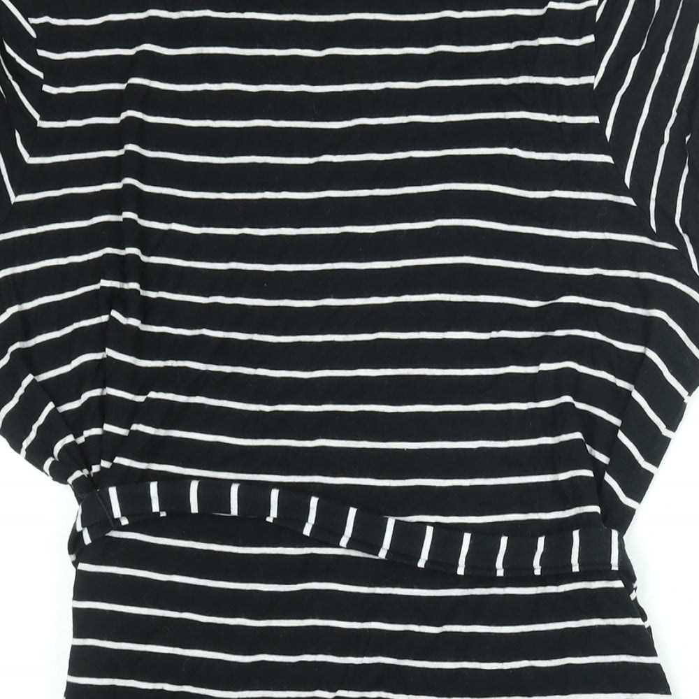 Marks & Spencer Womens Black Striped Viscose T-Shirt Dress Size 8 Round Neck Pullover - Belted