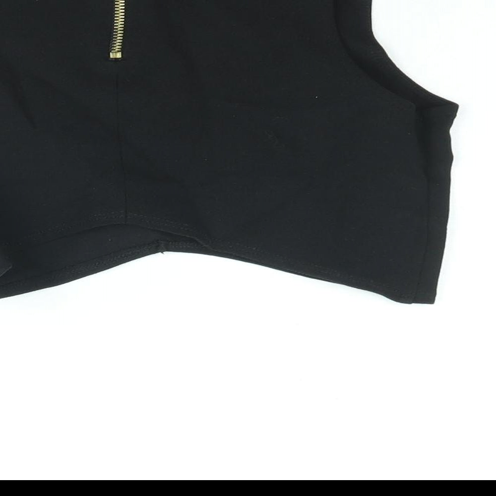River Island Womens Black Viscose Cropped Blouse Size 8 Round Neck