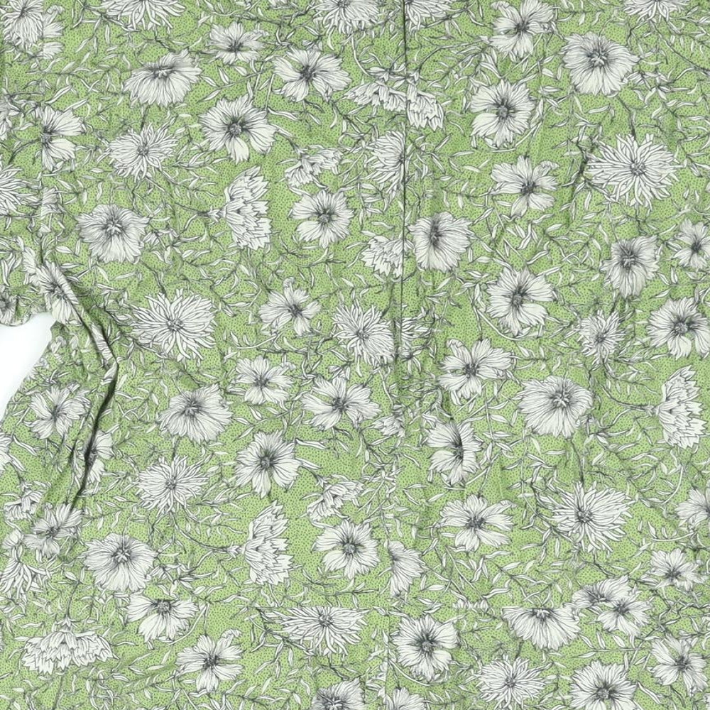 Zara Womens Green Floral Viscose Basic Blouse Size M Round Neck - Frill