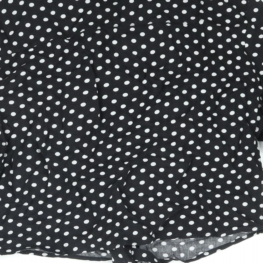 H&M Girls Black Polka Dot Viscose Basic Button-Up Size 13 Years Collared Button - Tie Detail