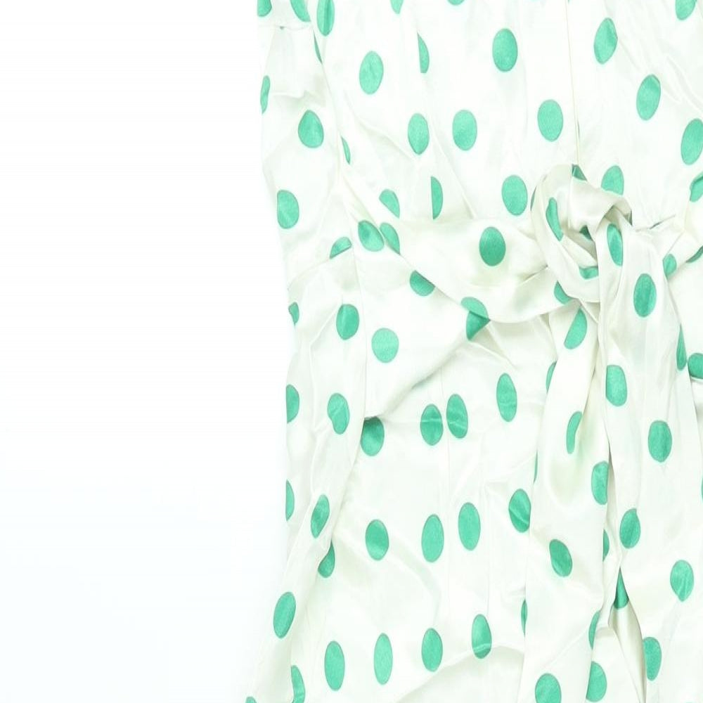 Marks & Spencer Womens Ivory Polka Dot Viscose Sheath Size 8 Round Neck Zip - Belted