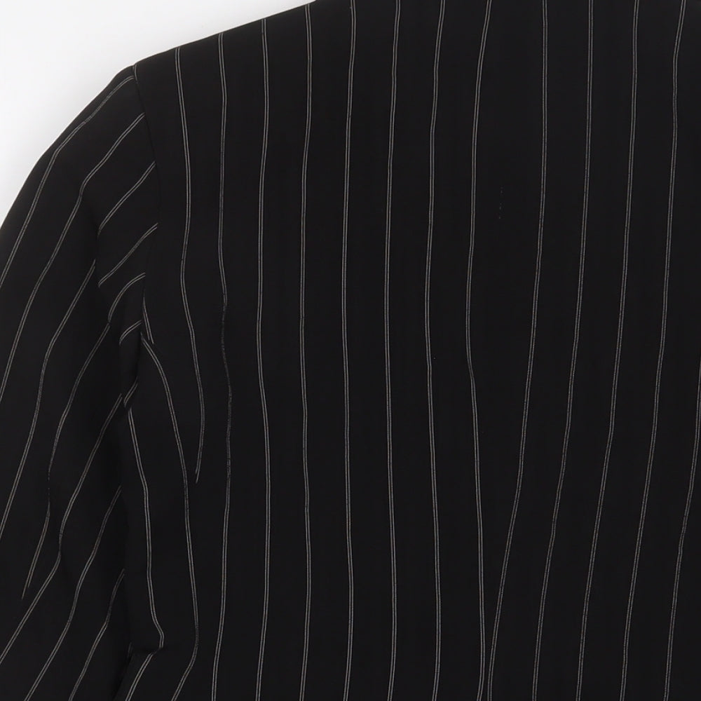 Denim & Co. Womens Black Striped Jacket Blazer Size 10 Button