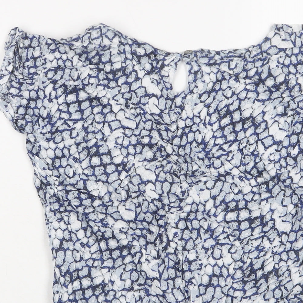 Dorothy Perkins Womens Blue Geometric Viscose Basic T-Shirt Size S Crew Neck