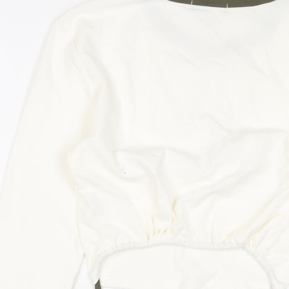 Urban Revivo Womens White Cotton Cropped T-Shirt Size 14 Crew Neck
