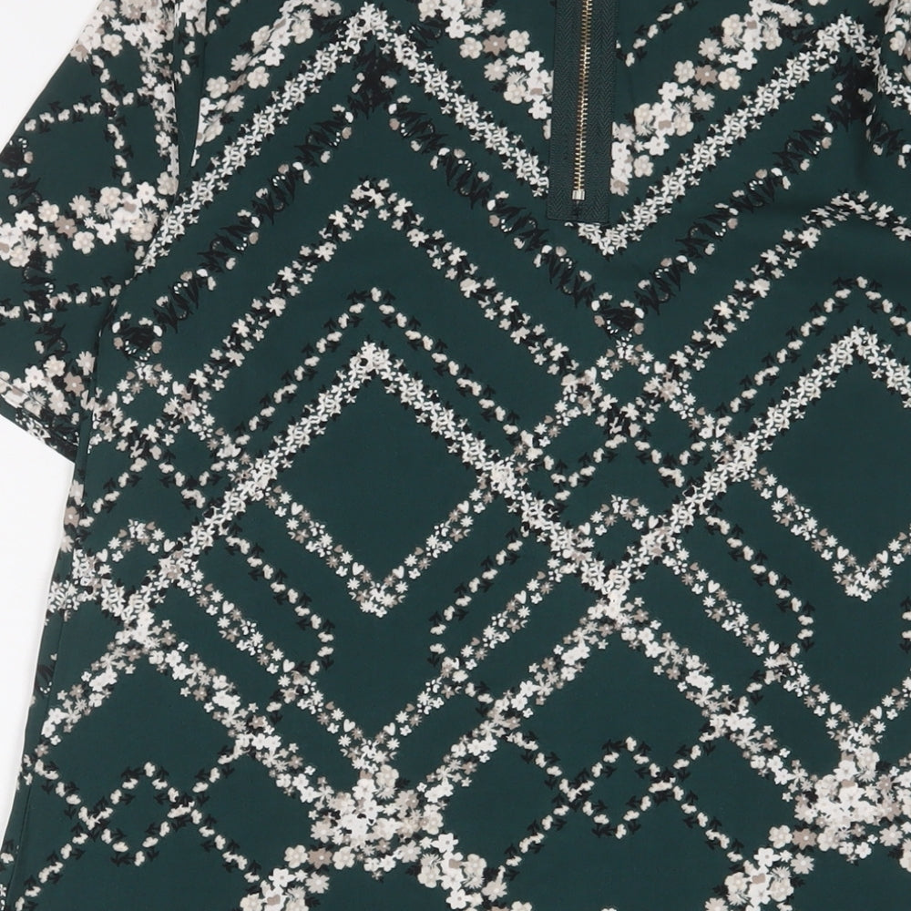 Apricot Womens Green Geometric Polyester A-Line Size 8 Crew Neck Zip