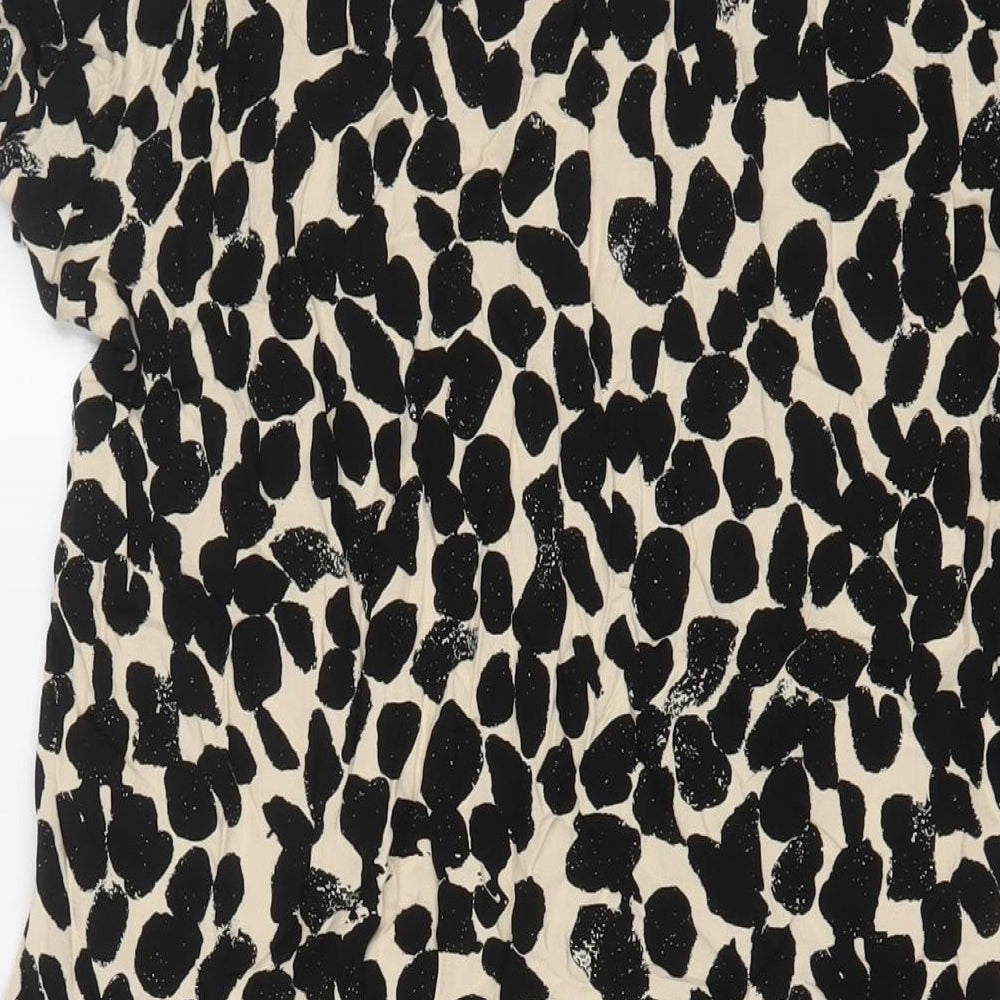 H&M Womens Black Geometric Viscose A-Line Size L V-Neck Pullover