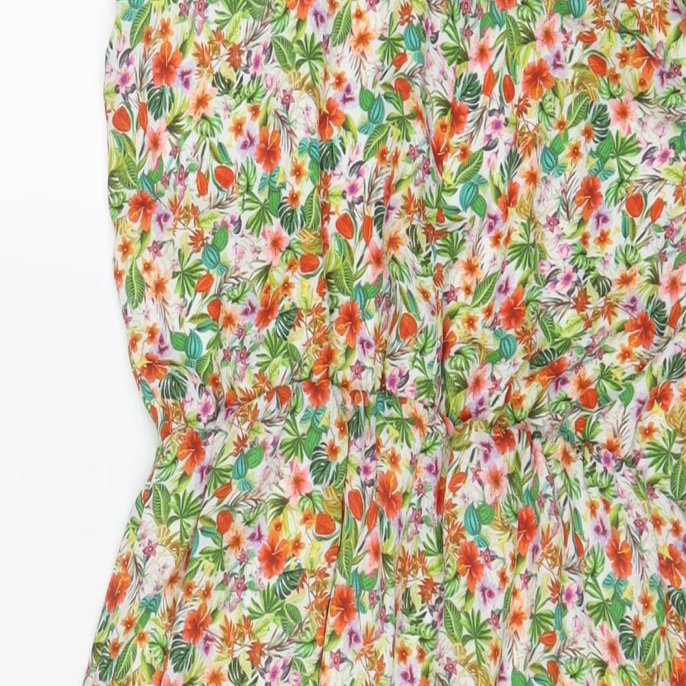 H&M Womens Multicoloured Floral Polyester A-Line Size 10 Crew Neck Button
