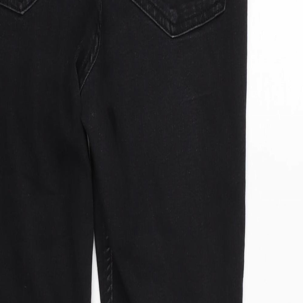 Marks & Spencer Womens Black Cotton Blend Tapered Jeans Size 12 L26 in Regular Zip