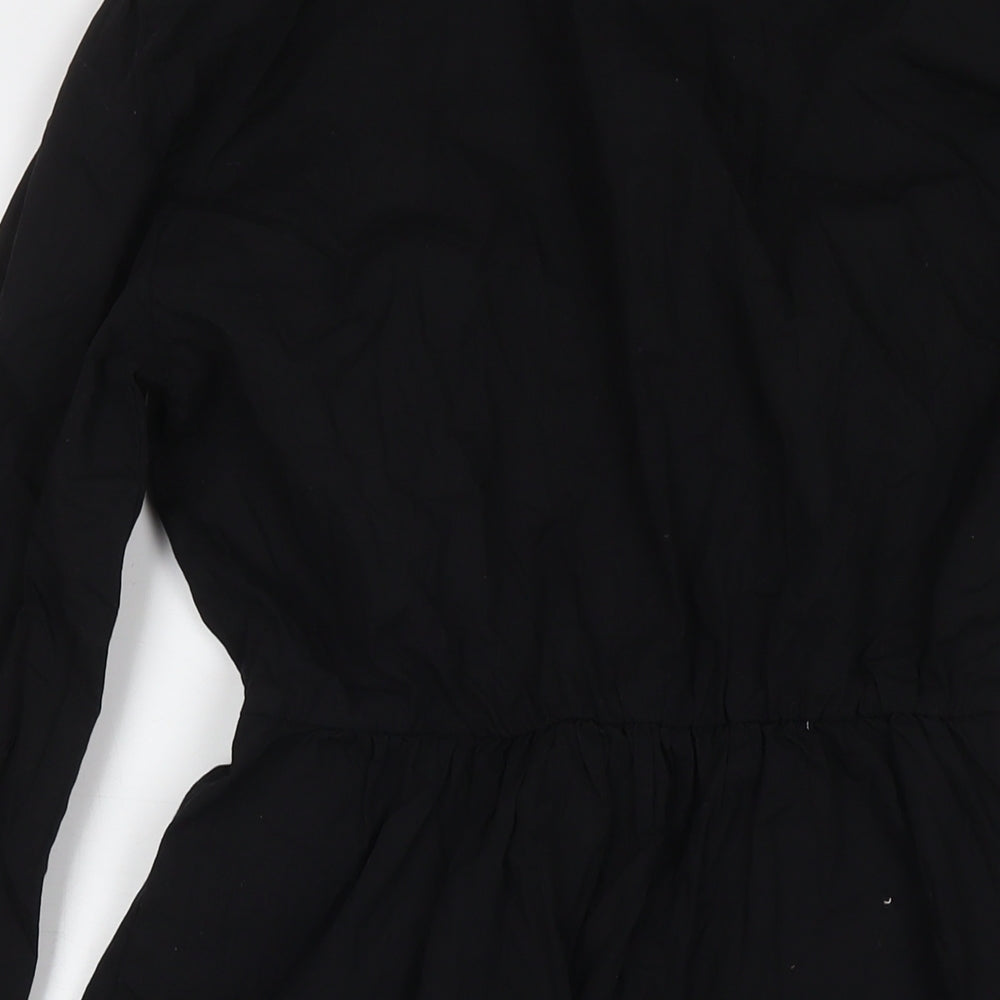 Stradivarius Womens Black Cotton Shirt Dress Size L Collared Button