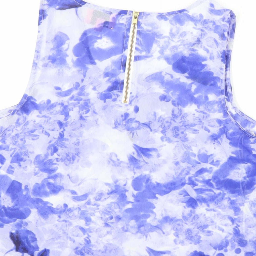 Neon Rose Womens Blue Floral Polyester Cropped Tank Size 8 Round Neck - Sheer