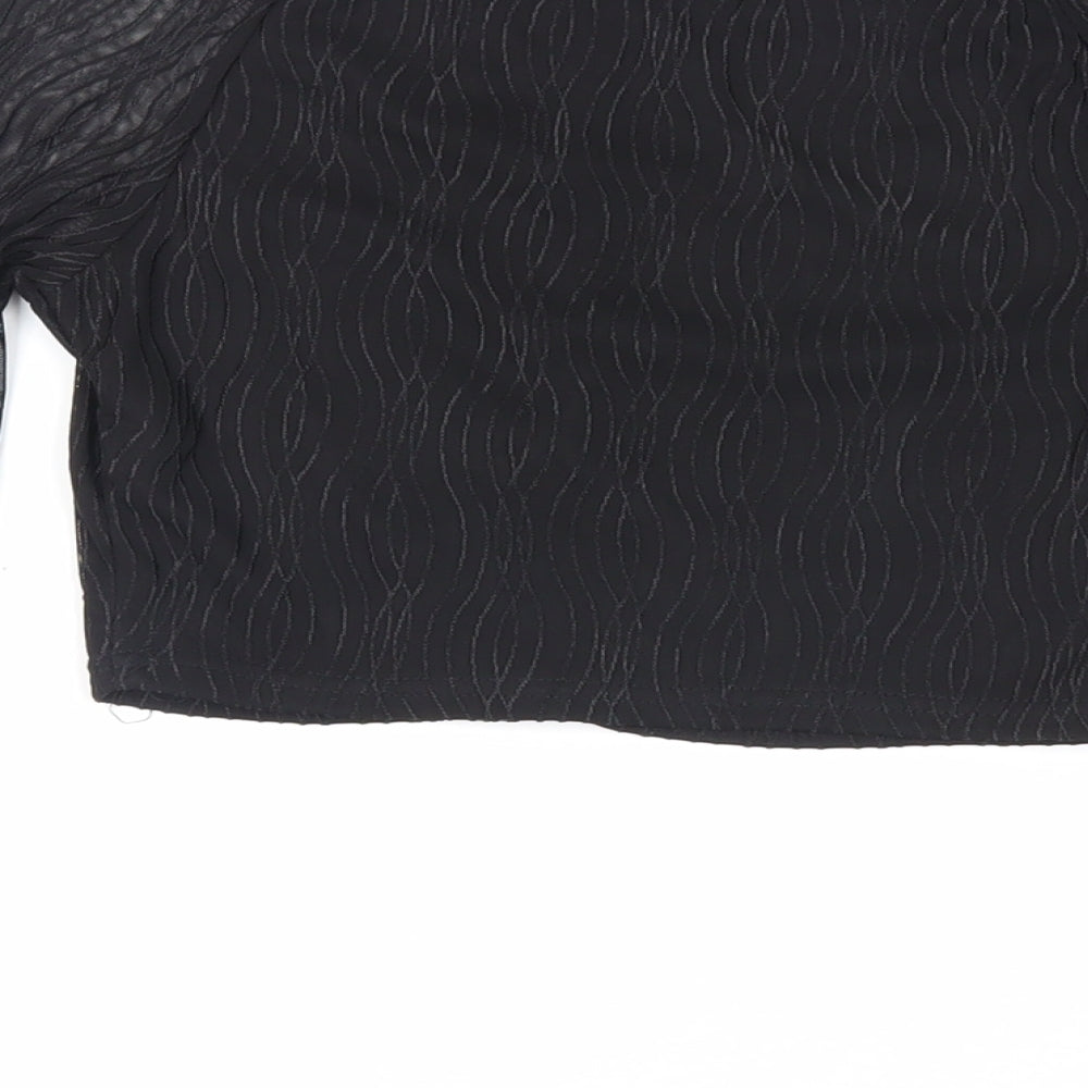 PRETTYLITTLETHING Womens Black Polyester Cropped Blouse Size 8 Crew Neck - Textured