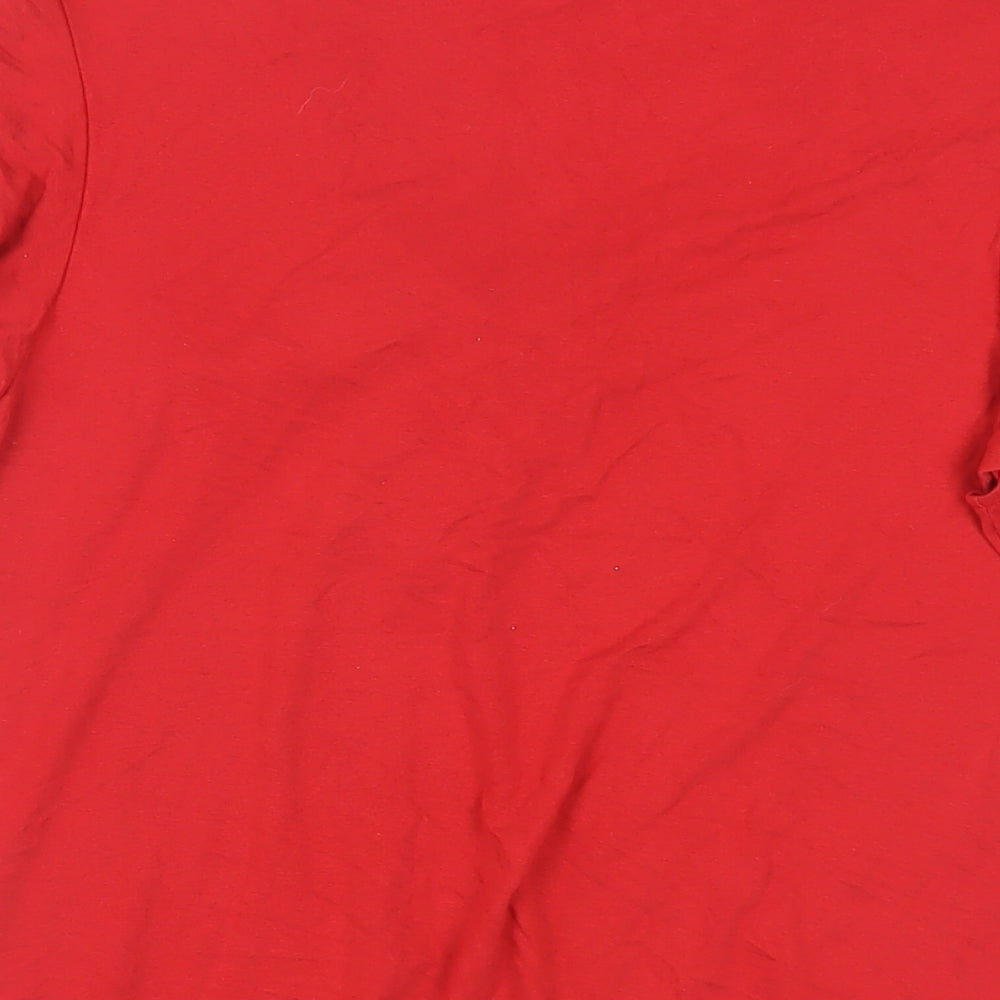 Marks & Spencer Womens Red Viscose Basic T-Shirt Size 10 V-Neck - Tie Neckline Detail
