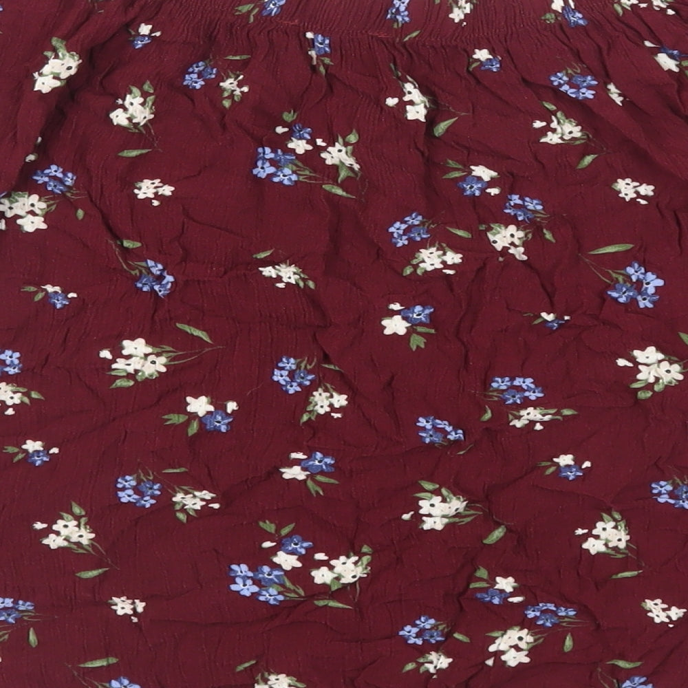Select Womens Red Floral Viscose Basic Blouse Size 8 Off the Shoulder