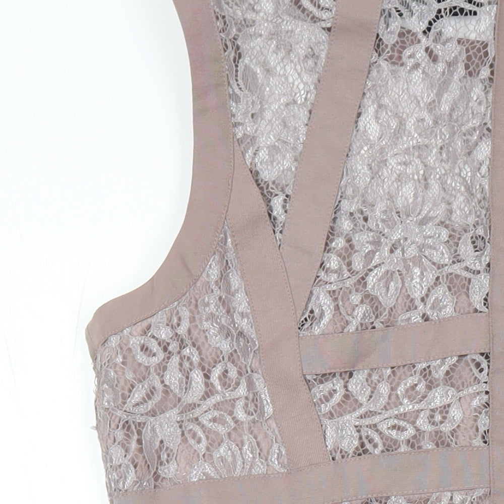 Warehouse Womens Beige Polyester A-Line Size 12 Boat Neck