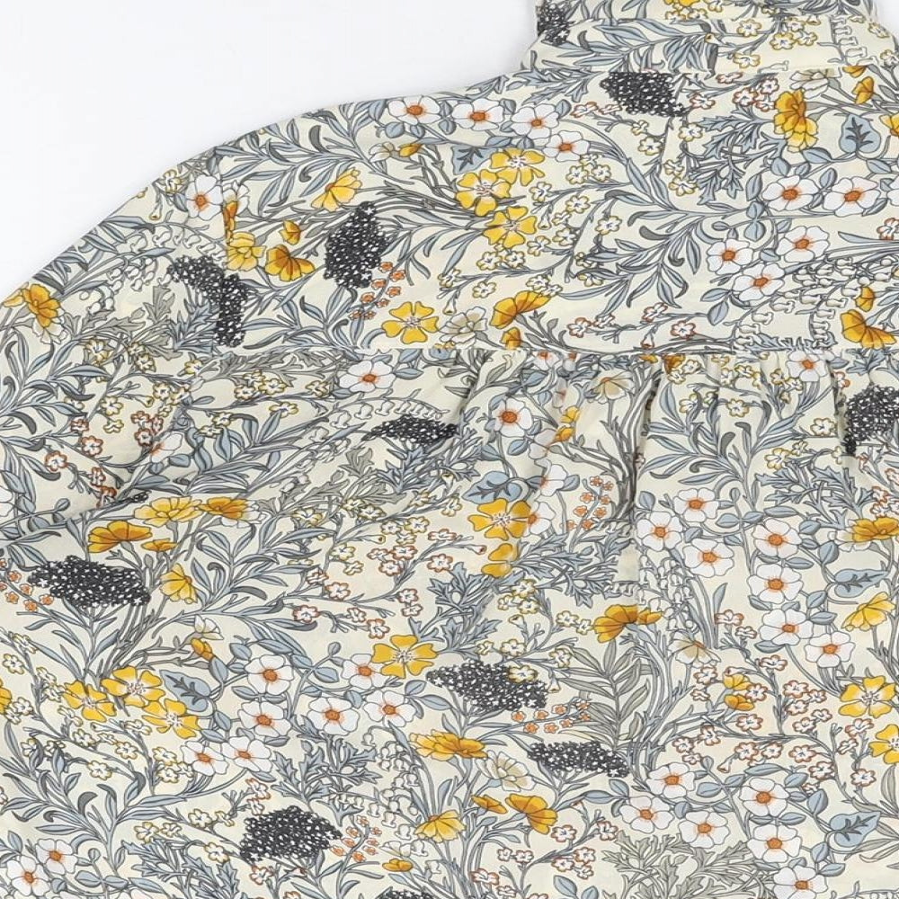 H&M Womens Ivory Floral Polyester Basic Button-Up Size 4 Collared
