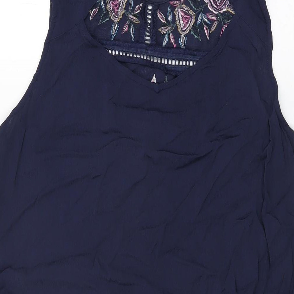 Red Herring Womens Blue Floral Viscose Shift Size 12 Round Neck Button