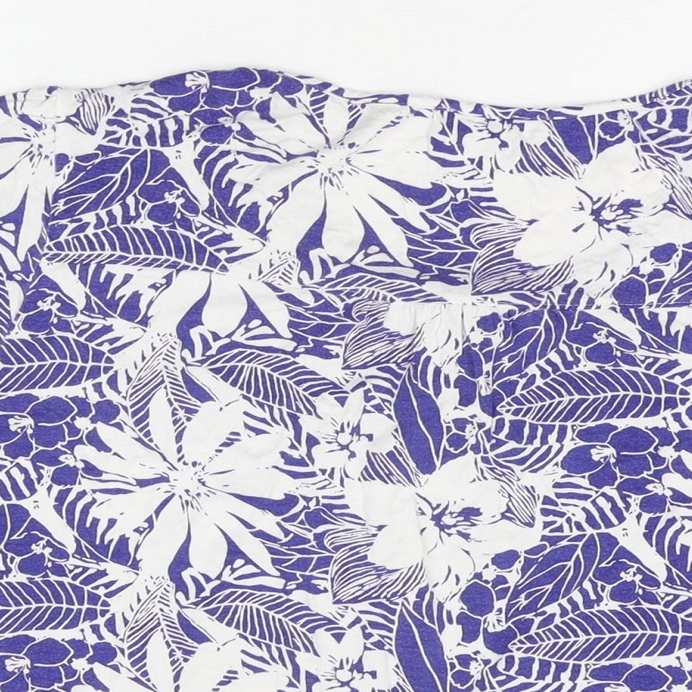 Roman Womens Blue Floral Viscose Basic T-Shirt Size L Round Neck