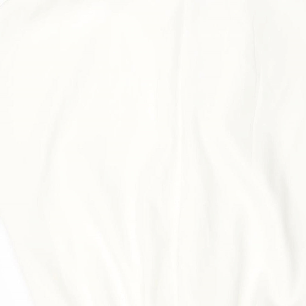 Brand and care label for ASOS women’s white polyester shift, size UK 10, collared pullover