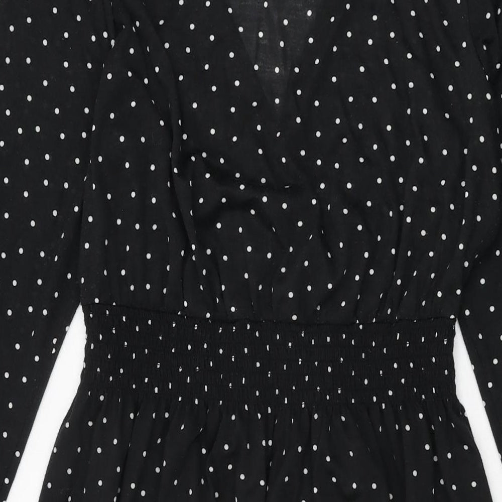 H&M Womens Black Polka Dot Polyester Shift Size S V-Neck Pullover