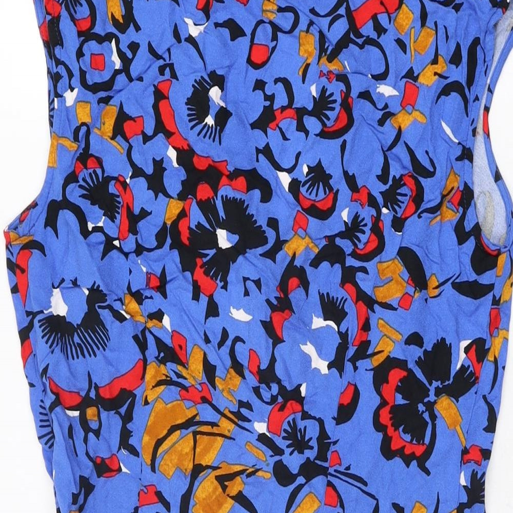 Closet Womens Blue Geometric Viscose Skater Dress Size 10 V-Neck Pullover