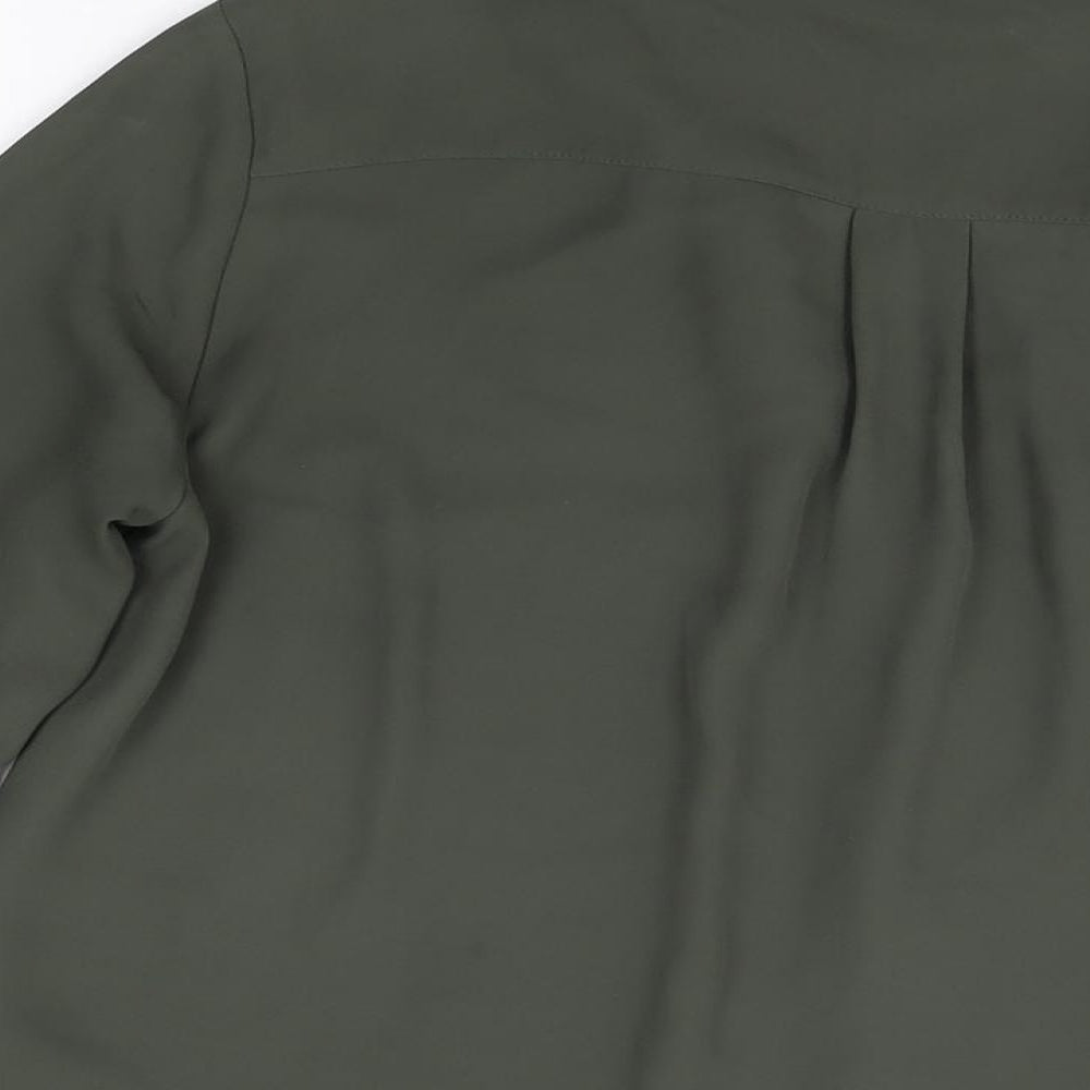 H&M Womens Green Polyester Basic Button-Up Size 8 V-Neck